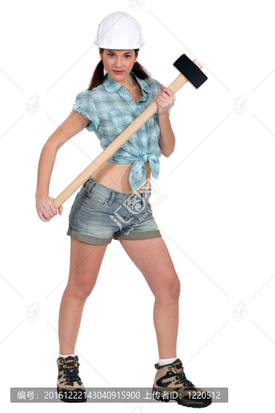 性感女子用錘子肖像