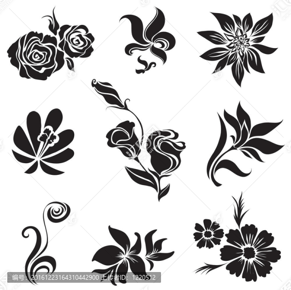 套黑色的花和葉子設(shè)計(jì)