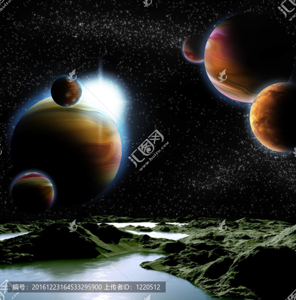 抽象的行星與水的圖像。尋找新的來(lái)源和技術(shù)。遙遠(yuǎn)行星旅行的未來(lái)。