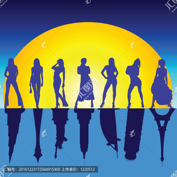 女孩與著名建筑圖