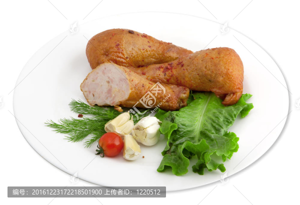 蒜餡雞腿；番茄和青菜
