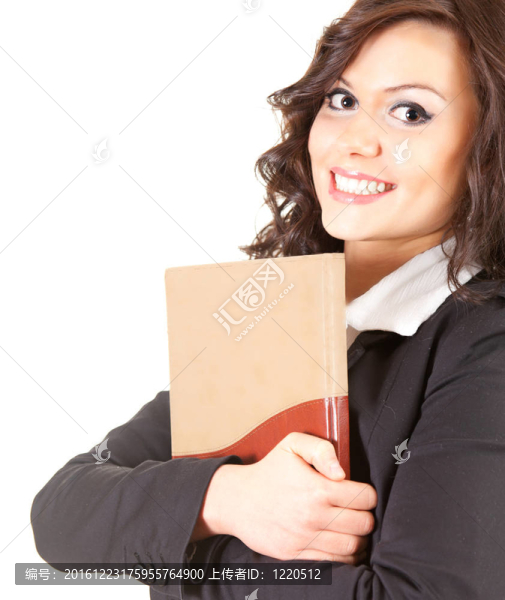 快樂的年輕商人與白色背景的書；