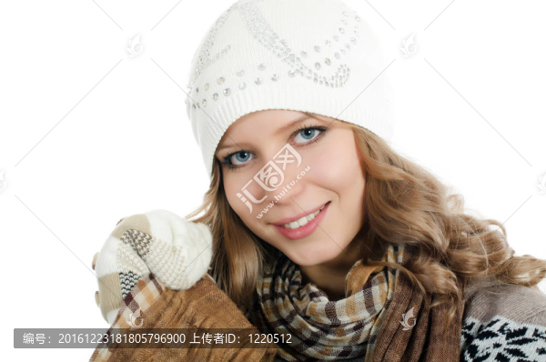 在手套的漂亮女孩