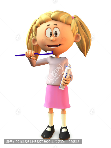 卡通女孩刷牙。