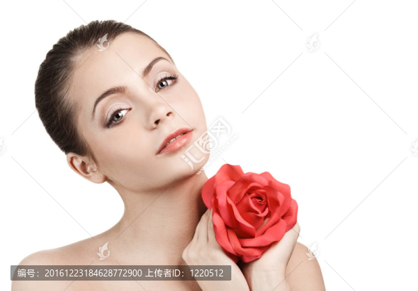 紅玫瑰青年美女畫像