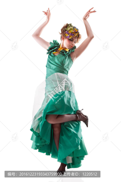 穿著老式連衣裙的美女