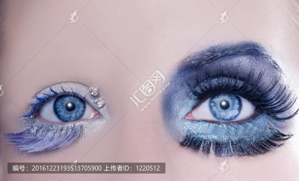 不對稱的藍(lán)眼睛化妝宏特寫銀