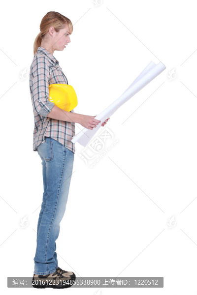 女建筑工人站讀書圖