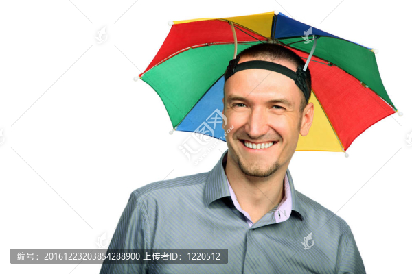幸福商人肖像與彩虹帽傘頭