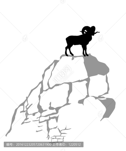 白色背景上的山公羊剪影；插圖