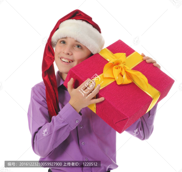 快樂的男孩在圣誕老人帽子
