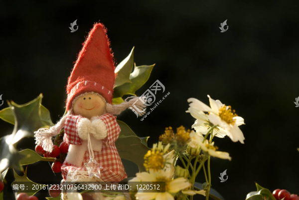 冬日花朵中的圣誕精靈