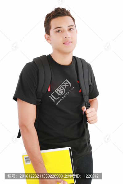 漂亮的男生站著書包背著白色背景