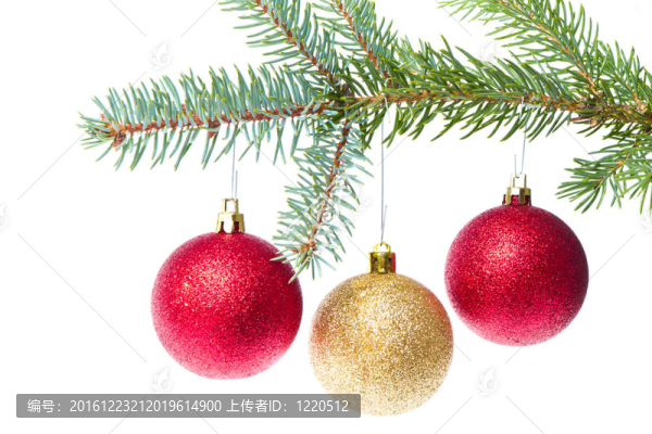 紅色圣誕球掛在樹上