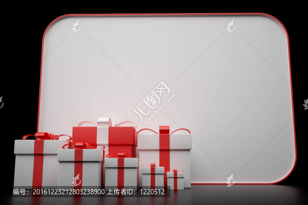 3D白色和紅色禮品盒與卡