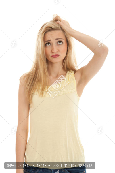 年輕漂亮的金發(fā)女人感情孤立在白色背景