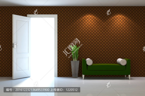 白色經(jīng)典墻的紅色沙發(fā)3D室內(nèi)場景
