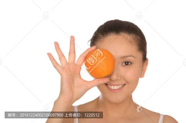 快樂亞洲女人橙色