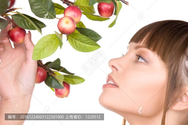 可愛的女人與蘋果枝