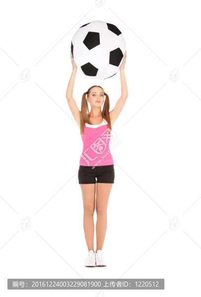 可愛的女子與大足球