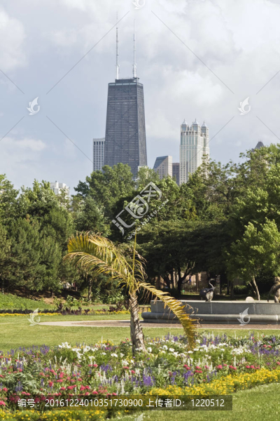 從林肯公園看市中心多云