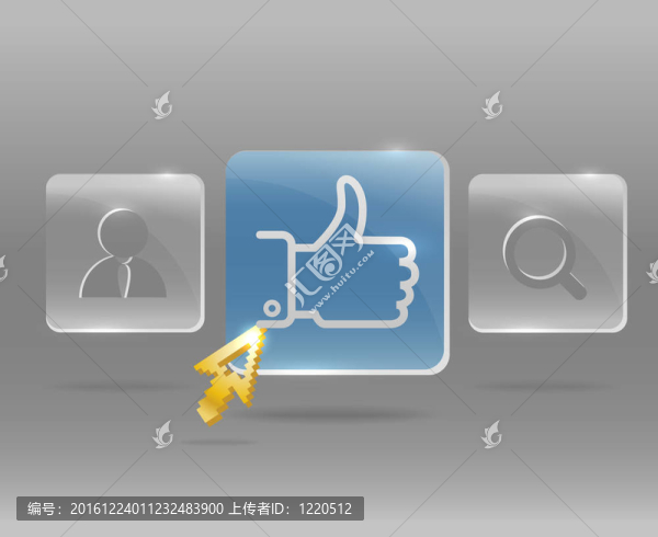 現(xiàn)代社會(huì)媒體菜單與玻璃按鈕和金箭頭