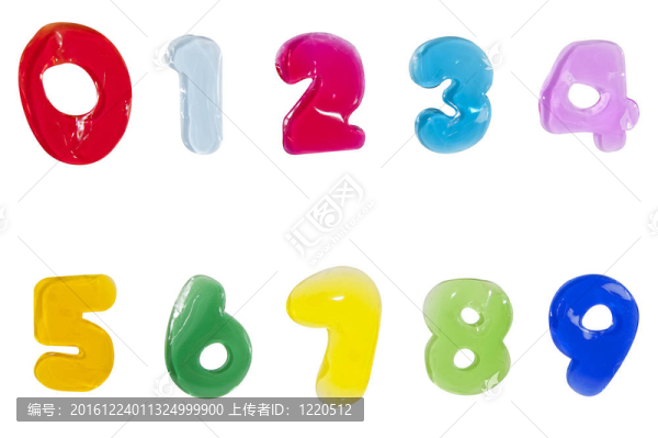 字母字母數(shù)字果凍棒在白色背景（1，3，5，6，7，8，9）