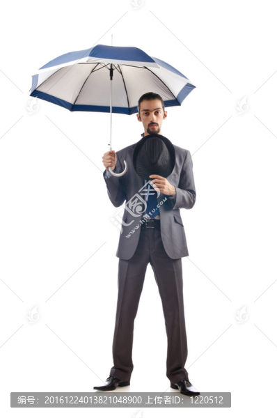 商人帶著白色的雨傘