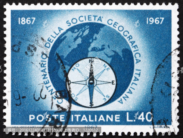 郵票意大利1967地球儀和指南針玫瑰