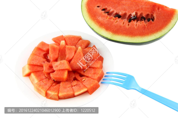 紅西瓜碟和藍(lán)叉白底。
