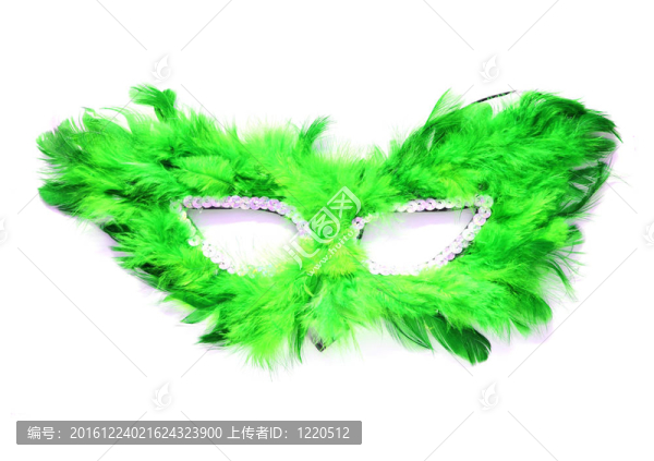 白色背景羽毛的綠色面具