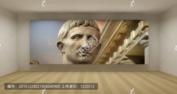 古希臘畫空房間；美術館概念；3D插畫