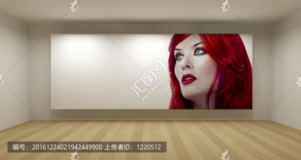 空房間；紅頭發(fā)年輕畫；美術(shù)館概念；3D插畫
