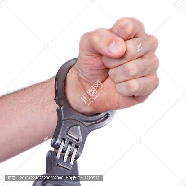 一個男人在白色背景上的金屬手銬