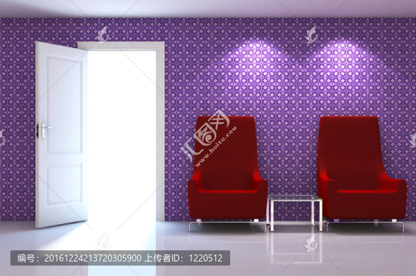 白色經(jīng)典墻的紅色沙發(fā)3D室內(nèi)場(chǎng)景