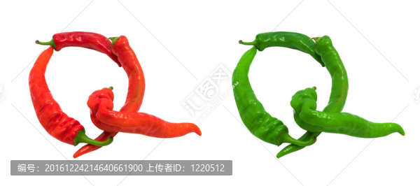 字母Q組成的綠色和紅色辣椒