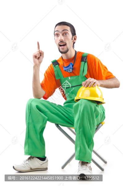 建筑工人孤立的白色