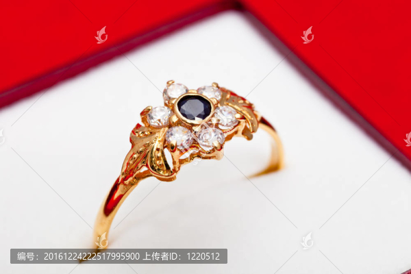 金戒指，鑲嵌白色和藍(lán)色氧化鋯
