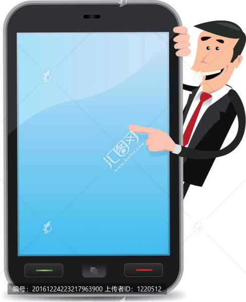 卡通男子指向智能手機