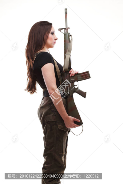 陸軍婦女與槍-美麗的女人與步槍塑料