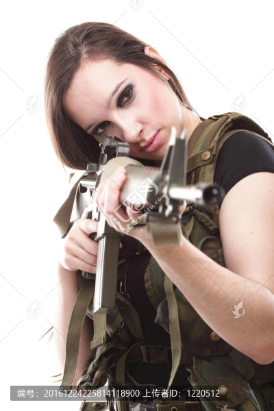 陸軍婦女與槍-美麗的女人與步槍塑料