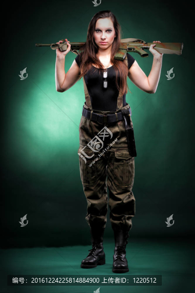 陸軍婦女與槍-美麗的女人與步槍塑料