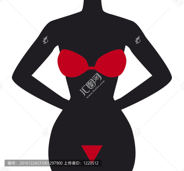 黑色剪影的比基尼女孩