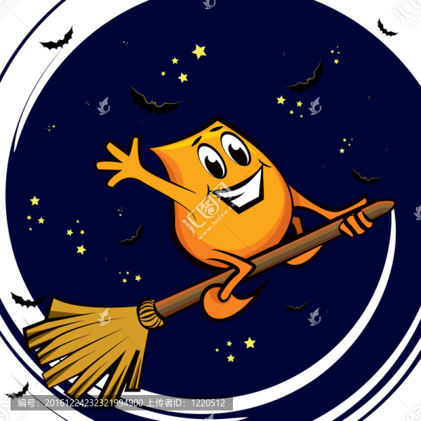 卡通人物-在星光燦爛的夜晚在掃帚上飛翔