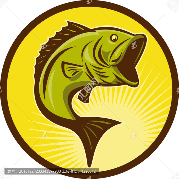 大口黑鱸魚跳復(fù)古木刻風(fēng)格做