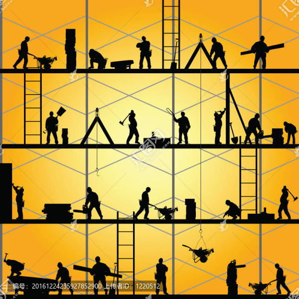 建筑工人剪影工作圖