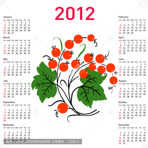 時(shí)尚日歷花2012。星期日星期開(kāi)始。