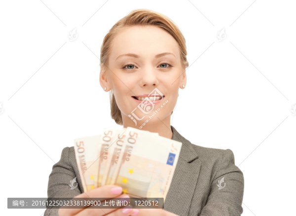 可愛(ài)的女人用歐元現(xiàn)金