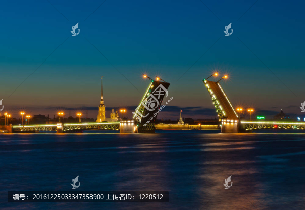 宮殿大橋夜景；圣彼得堡；俄羅斯