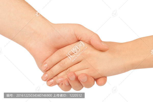 兩個人握手；男人和女人；在白色上孤立。